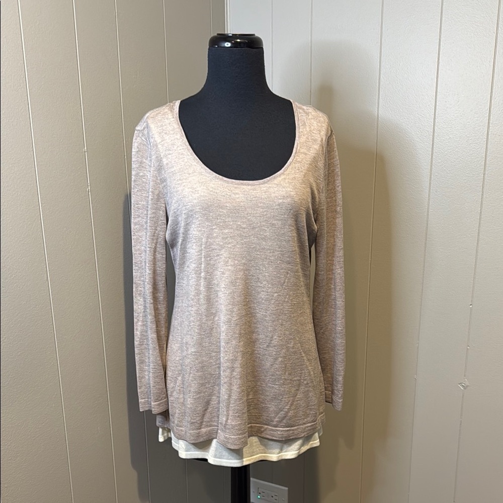 Z NIC+ZOE Women’s Petite Large Cream and Tan Relaxed Crew Neck Sweater Tank